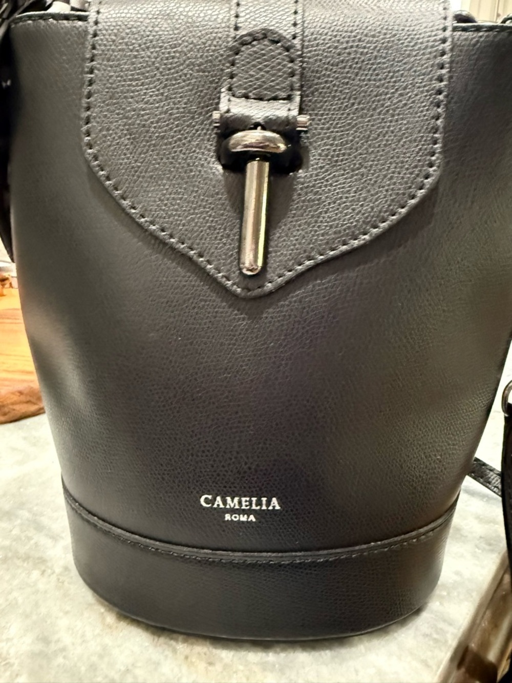 Small Black Leather Crossbody/Hand/ BackPack Camilla Rose /Vera Pelle. 10” tall. - Picture 5 of 11